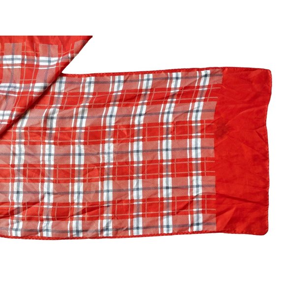Vintage Plaid Scarf in Orange and Gray. - Picture 3 of 6